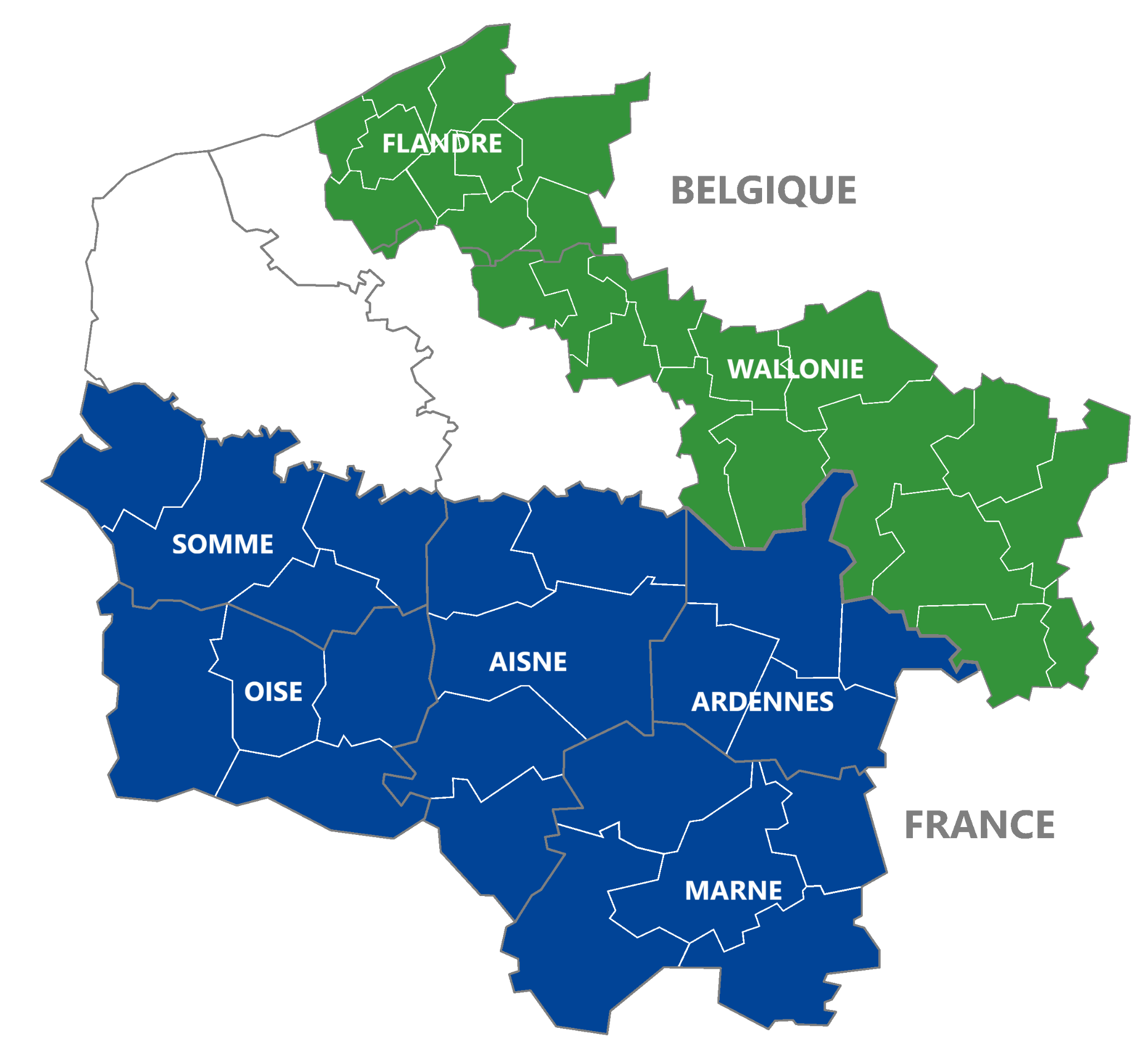 Carte des territoires inclus dans le projet E-cowSentinel