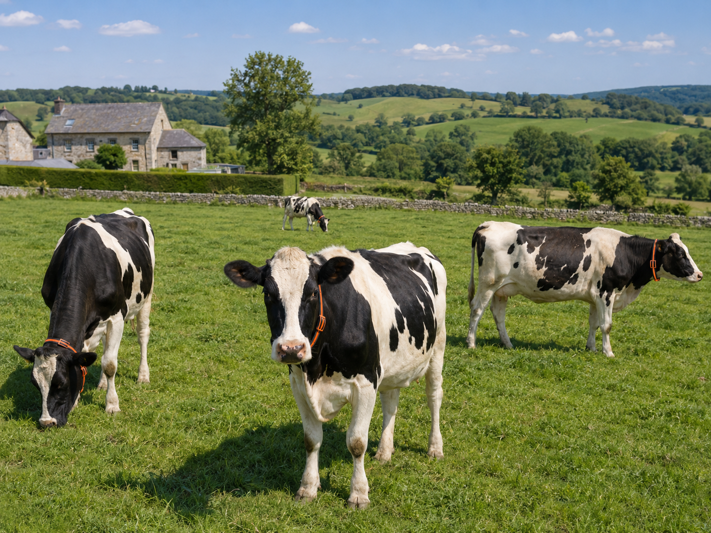 Bovins équipés de colliers de suivi dans une prairie